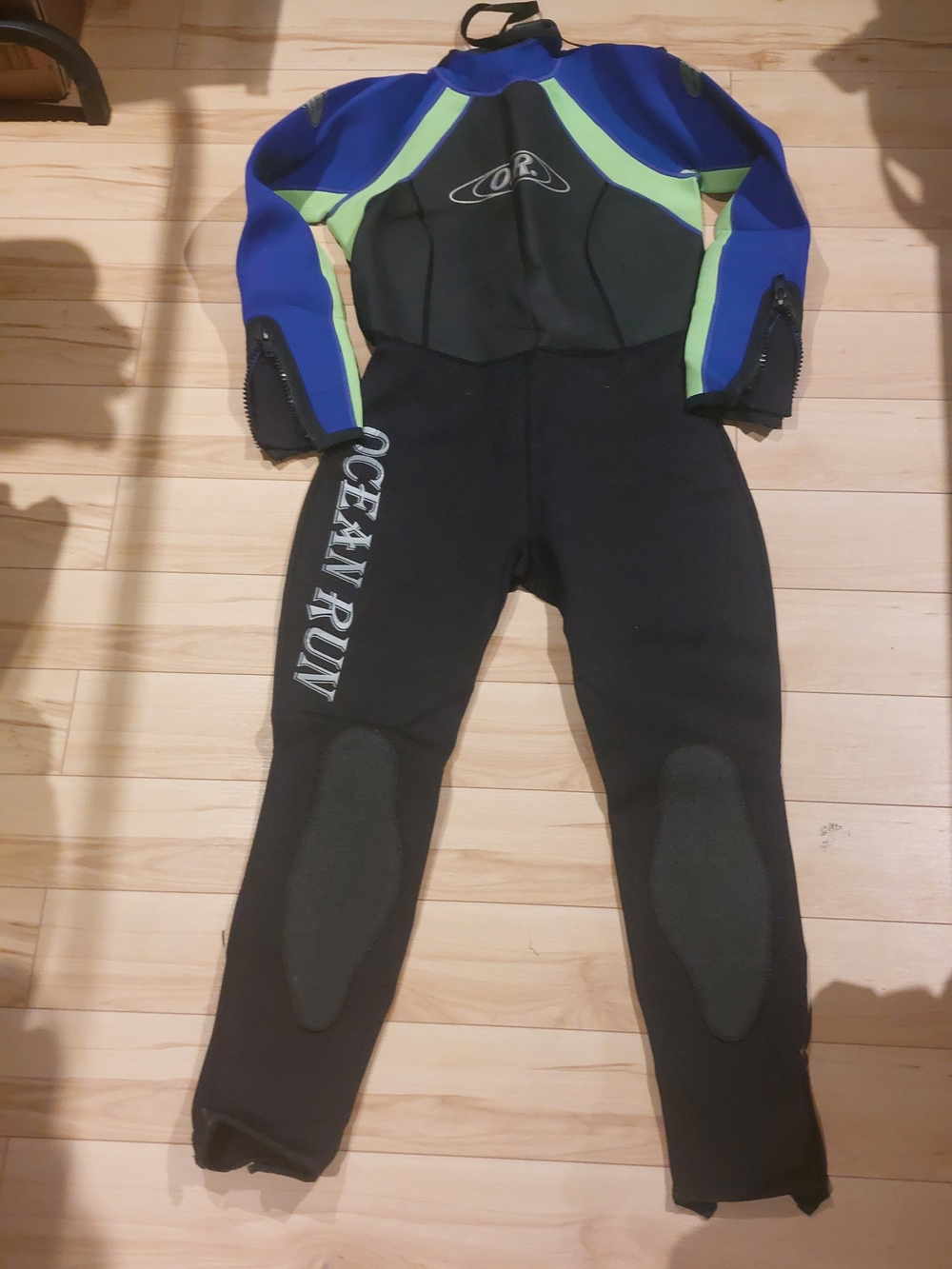 Women’s Full-Body Wetsuit One-Piece - Black with Blue & Lime Panels